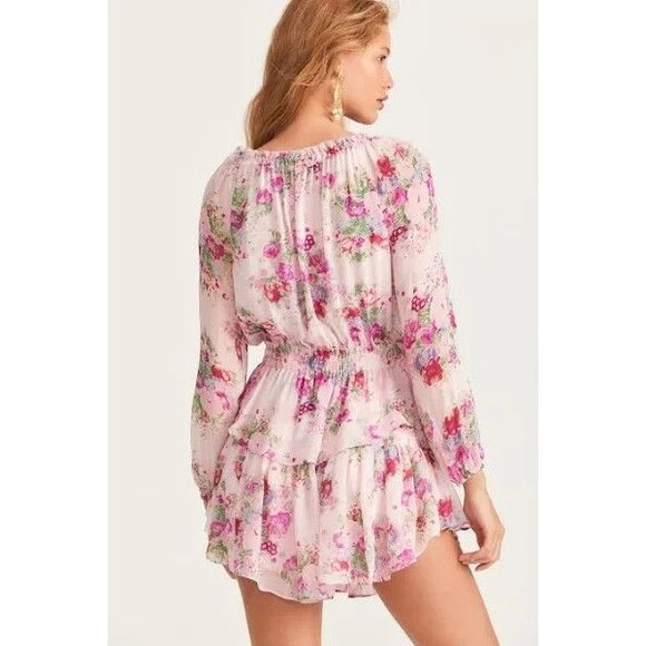 LoveShackFancy Popover Size XS Shimmering Springs Mini Floral Dress Pink - Picture 2 of 13